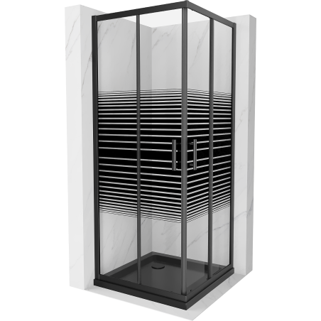 Mexen Rio square shower cubicle 90 x 90 cm, Stripes, Black + shower tray Flat, Black - 860-090-090-70-20-4070B