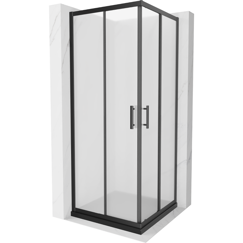 Mexen Rio 80 x 80 cm Square Shower Cabin, Frosted, Black + Flat Tray, Black - 860-080-080-70-30-4070B