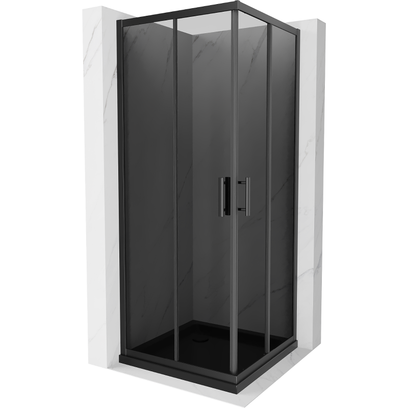 Mexen Rio square shower cubicle 80 x 80 cm, Graphite, Black + shower tray Flat, Black - 860-080-080-70-40-4070B
