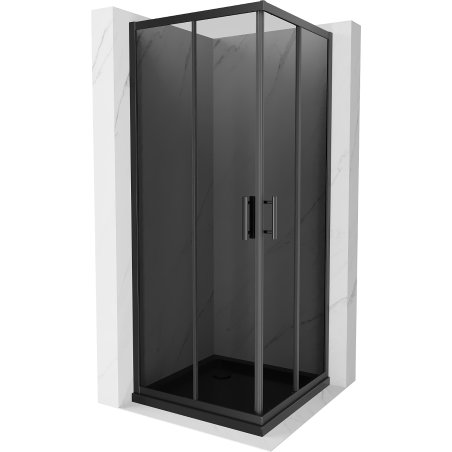 Mexen Rio square shower cubicle 80 x 80 cm, Graphite, Black + shower tray Flat, Black - 860-080-080-70-40-4070B