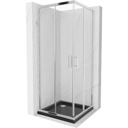 Mexen Rio square shower enclosure 70 x 70 cm, transparent, chrome + Flat tray, black - 860-070-070-01-00-4070