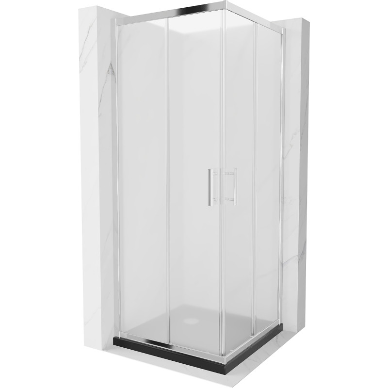 Mexen Rio square shower cabin 70 x 70 cm, frosted, chrome + Flat tray, black - 860-070-070-01-30-4070