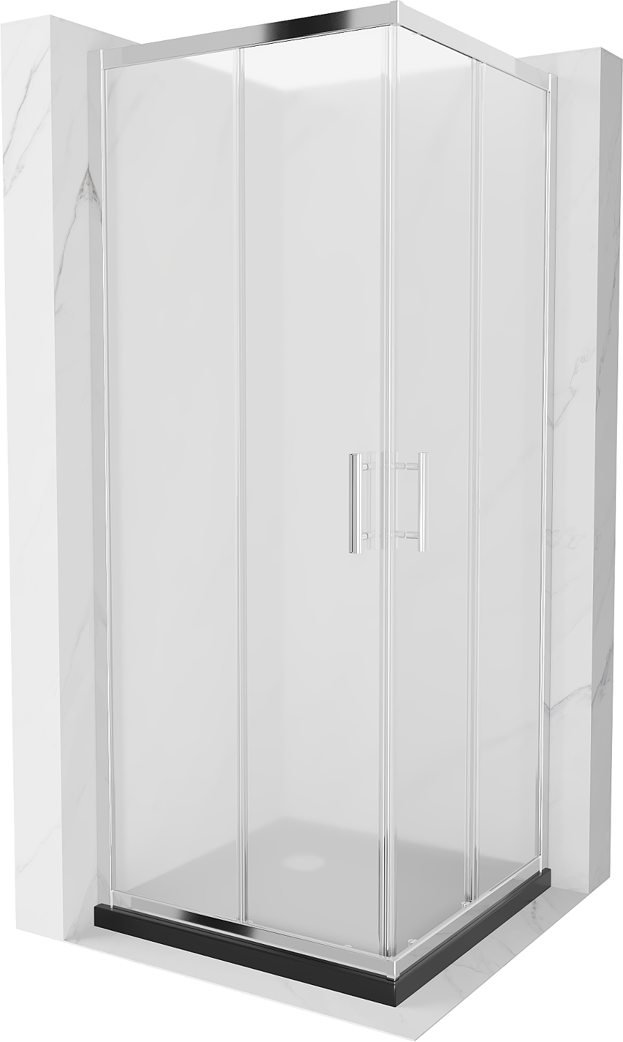 Mexen Rio square shower cubicle 70 x 70 cm, Frosted, Chrome + shower tray Flat, Black - 860-070-070-01-30-4070