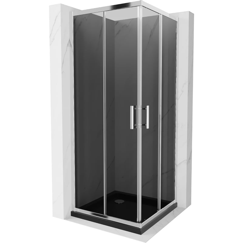 Mexen Rio 70 x 70 cm square shower cabin, graphite, chrome + Flat black shower tray - 860-070-070-01-40-4070