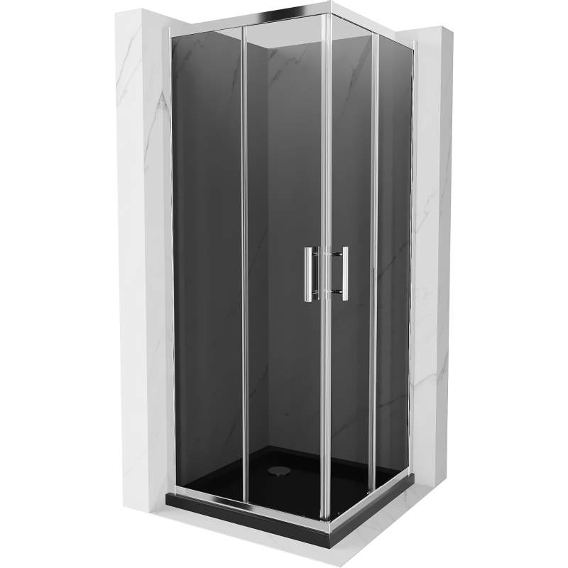 Mexen Rio square shower cabin 70 x 70 cm, graphite, chrome + Flat shower tray, black - 860-070-070-01-40-4070
