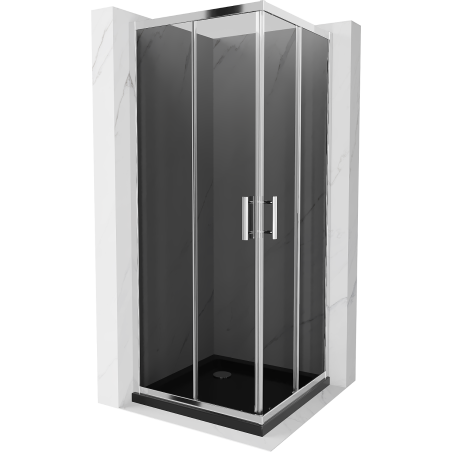 Mexen Rio square shower cubicle 70 x 70 cm, Graphite, Chrome + shower tray Flat, Black - 860-070-070-01-40-4070