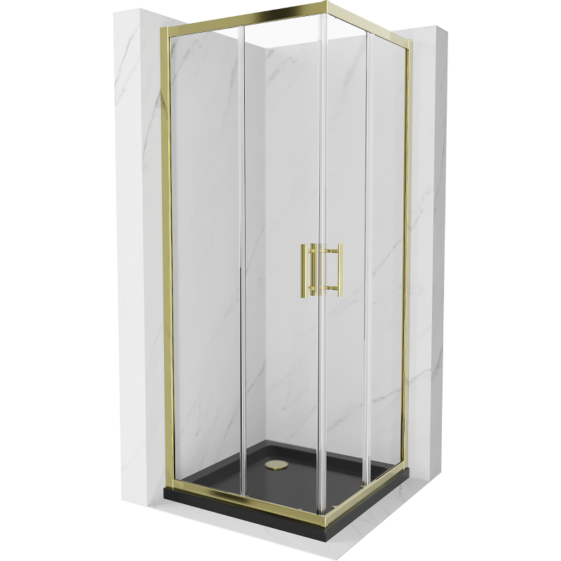 Mexen Rio square shower cubicle 70 x 70 cm, Transparent, Gold + shower tray Flat, Black- 860-070-070-50-00-4070G