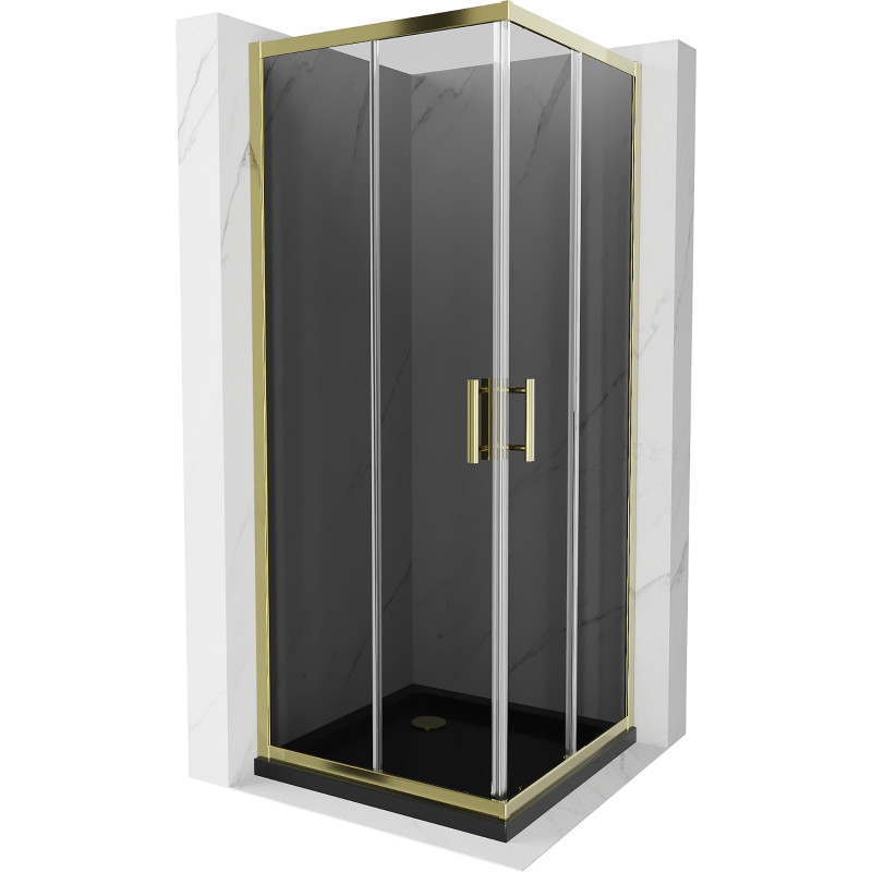 Mexen Rio square shower cabin 70 x 70 cm, graphite, gold + Flat shower tray, black - 860-070-070-50-40-4070G