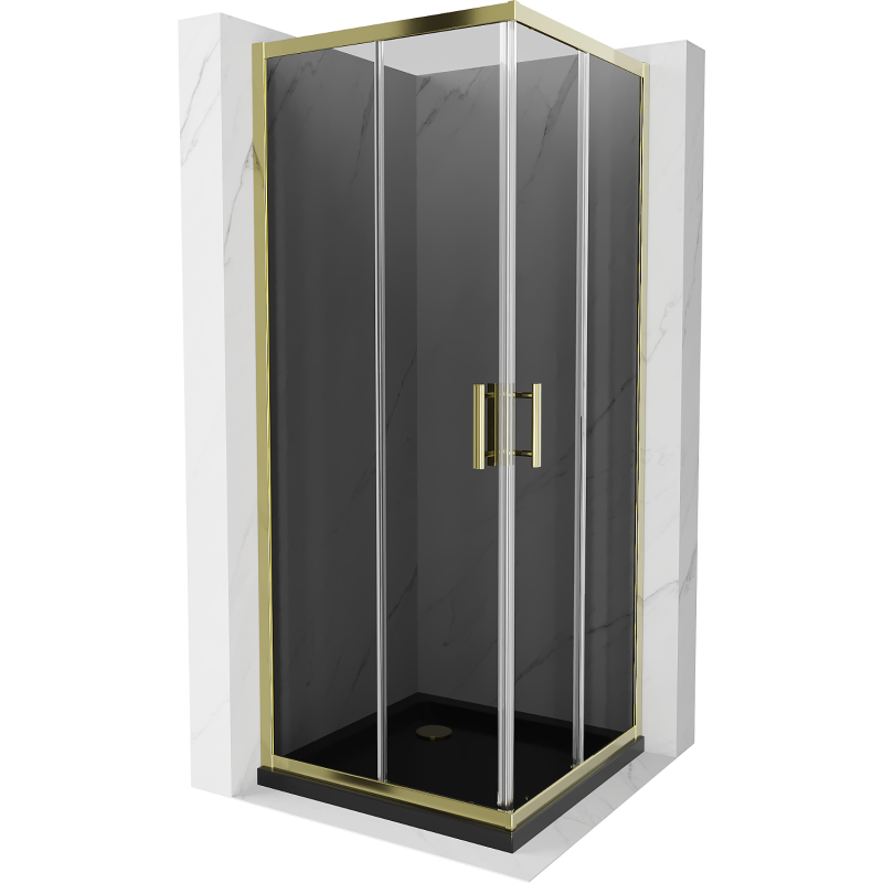 Mexen Rio square shower cubicle 70 x 70 cm, Graphite, Gold + shower tray Flat, Black - 860-070-070-50-40-4070G