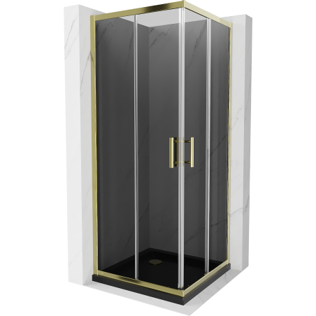 Mexen Rio square shower cabin 70 x 70 cm, graphite, gold + Flat tray, black - 860-070-070-50-40-4070G