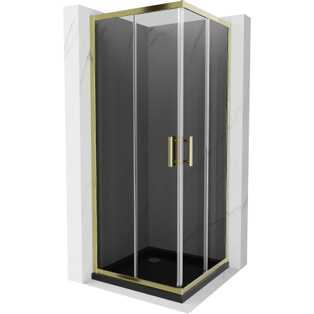 Mexen Rio square shower cubicle 70 x 70 cm, Graphite, Gold + shower tray Flat, Black - 860-070-070-50-40-4070G