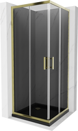 Mexen Rio square shower cubicle 70 x 70 cm, Graphite, Gold + shower tray Flat, Black - 860-070-070-50-40-4070G