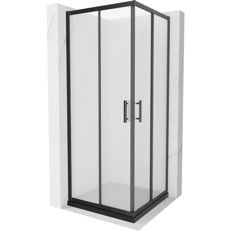 Mexen Rio square shower cubicle 70 x 70 cm, Frosted, Black + shower tray Flat, Black - 860-070-070-70-30-4070B