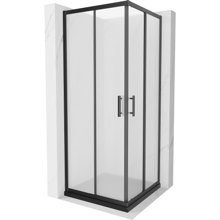 Mexen Rio 70 x 70 cm Square Shower Cabin, Frosted, Black + Flat Tray, Black - 860-070-070-70-30-4070B