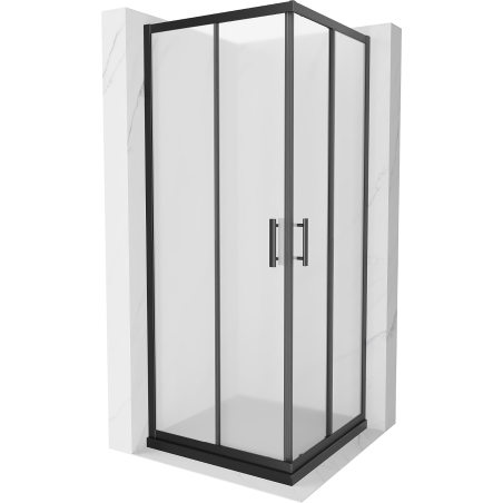 Mexen Rio Square Shower Enclosure 70 x 70 cm, Frosted, Black + Flat Tray, Black - 860-070-070-70-30-4070B