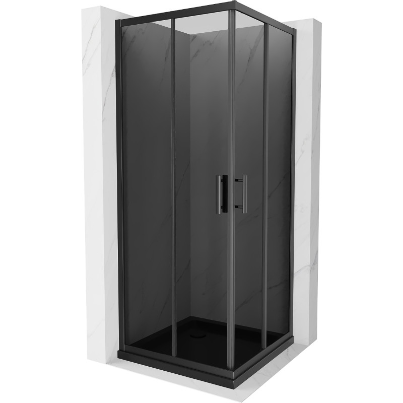 Mexen Rio Square Shower Cabin 70 x 70 cm, Graphite, Black + Flat Black Shower Tray - 860-070-070-70-40-4070B