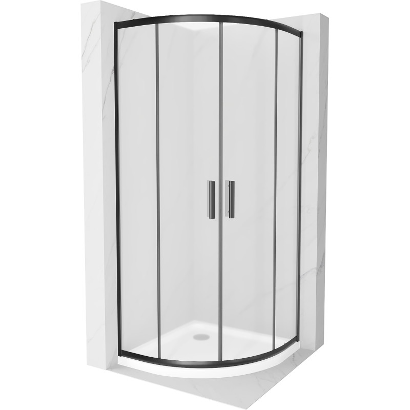 Mexen Rio semi-circular shower cabin 80 x 80 cm, frost, black + Flat shower tray, white - 863-080-080-70-30-4110B