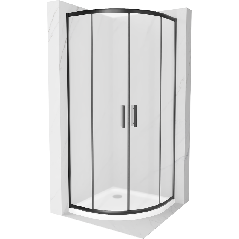 Mexen Rio semi-circular shower cabin 80 x 80 cm, frost, black + Flat tray, white - 863-080-080-70-30-4110B