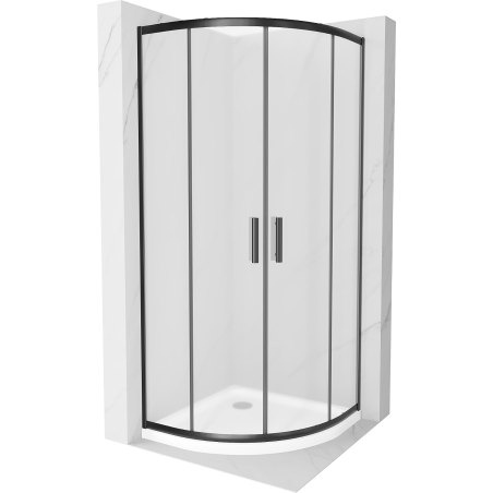 Mexen Rio semi-circular shower cabin 80 x 80 cm, frost, black + Flat tray, white - 863-080-080-70-30-4110B