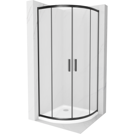 Mexen Rio Shower Cabin Semi-Circular 90 x 90 cm, Frosted, Black + Flat Tray, White - 863-090-090-70-30-4110B