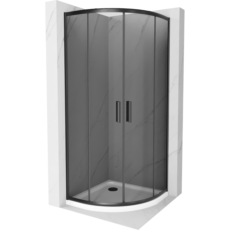 Mexen Rio semi-circular shower cabin 90 x 90 cm, graphite, black + Flat shower tray, white - 863-090-090-70-40-4110B