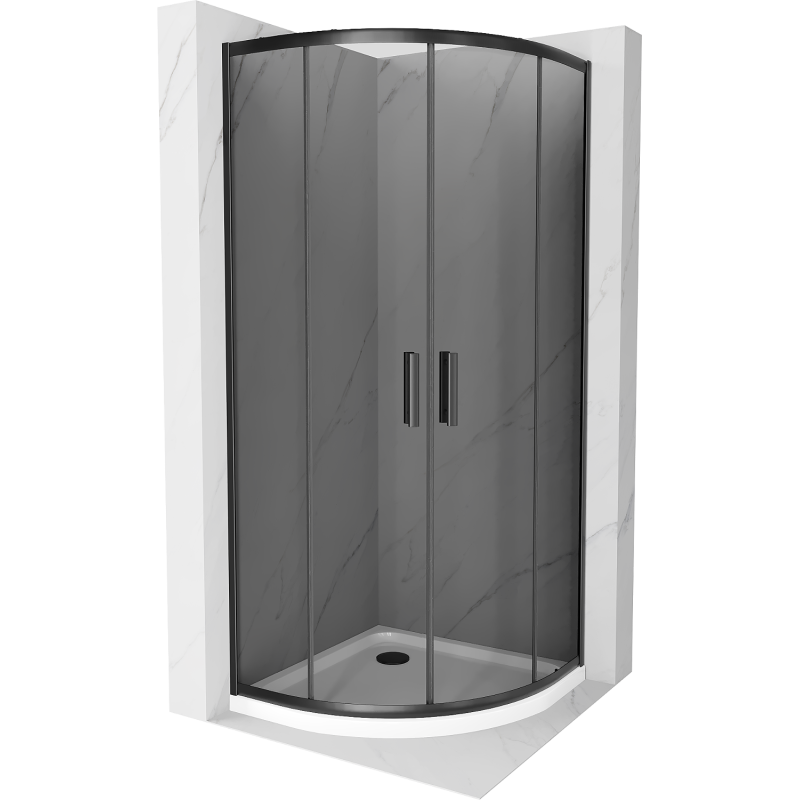 Mexen Rio semi-circular shower enclosure 90 x 90 cm, graphite, black + Flat tray, white - 863-090-090-70-40-4110B