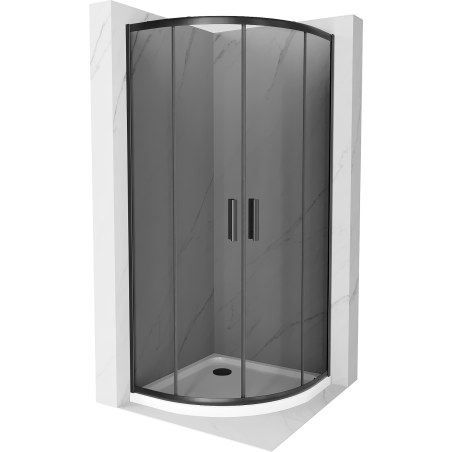 Mexen Rio semi-circular shower enclosure 90 x 90 cm, graphite, black + Flat tray, white - 863-090-090-70-40-4110B