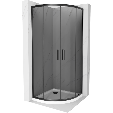 Mexen Rio shower cabin semicircular 90 x 90 cm, graphite, black + Flat tray, white - 863-090-090-70-40-4110B