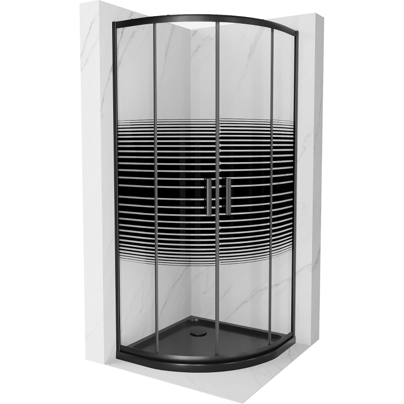 Mexen Rio semicircular shower cabin 80 x 80 cm, black stripes, black + Flat tray, black - 863-080-080-70-20-4170B