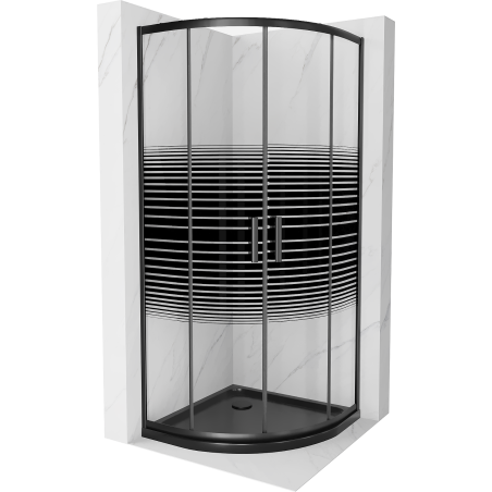 Mexen Rio semicircular shower cabin 80 x 80 cm, black stripes, black + Flat tray, black - 863-080-080-70-20-4170B