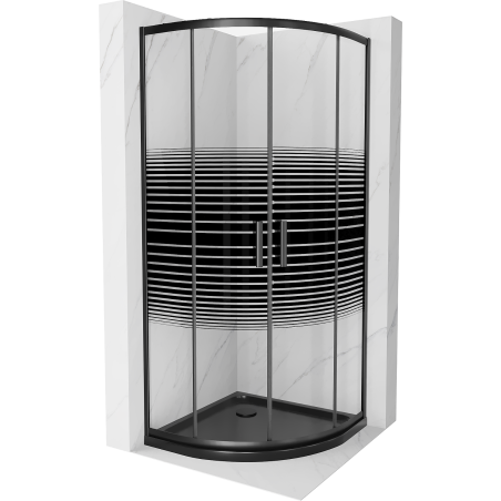 Mexen Rio shower cabin semi-circular 80 x 80 cm, stripes, black + Flat shower tray, black - 863-080-080-70-20-4170B