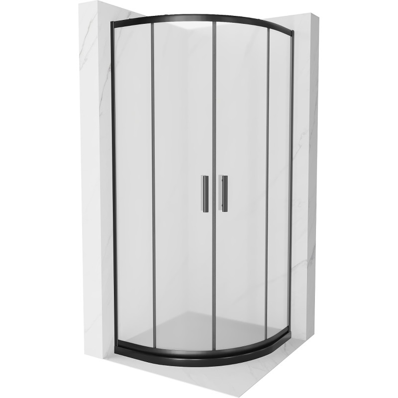 Mexen Rio semi-circular shower cabin 80 x 80 cm, frost, black + Flat tray, black - 863-080-080-70-30-4170B