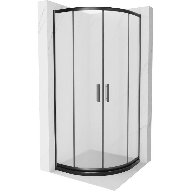 Mexen Rio semicircular shower cabin 80 x 80 cm, frost, black + Flat tray, black - 863-080-080-70-30-4170B