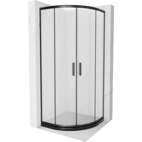 Mexen Rio semi-circular shower cabin 80 x 80 cm, frost, black + Flat shower tray, black - 863-080-080-70-30-4170B