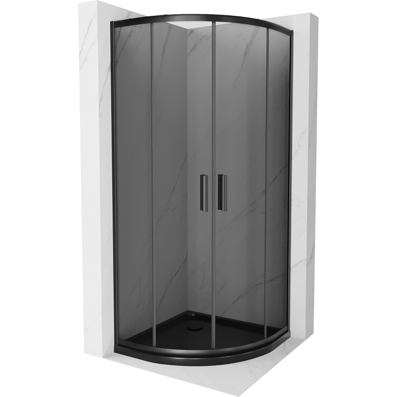 Mexen Rio Semi-Circular Shower Cabin 80 x 80 cm, Graphite, Black + Flat Tray, Black 863-080-080-70-40-4170B