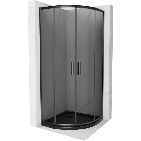 Mexen Rio Semi-Circular Shower Cabin 80 x 80 cm, Graphite, Black + Flat Tray, Black 863-080-080-70-40-4170B