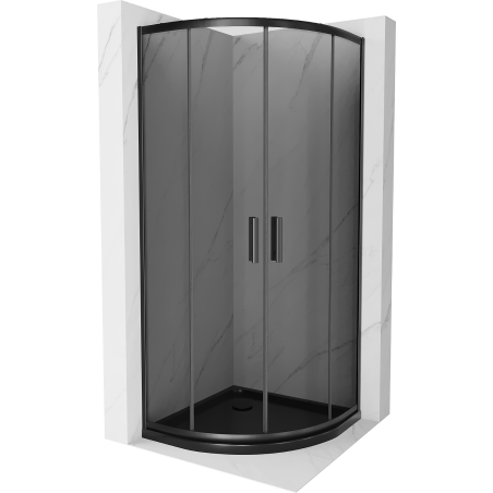 Mexen Rio semicircular shower cabin 80 x 80 cm, graphite, black + Flat tray, black 863-080-080-70-40-4170B