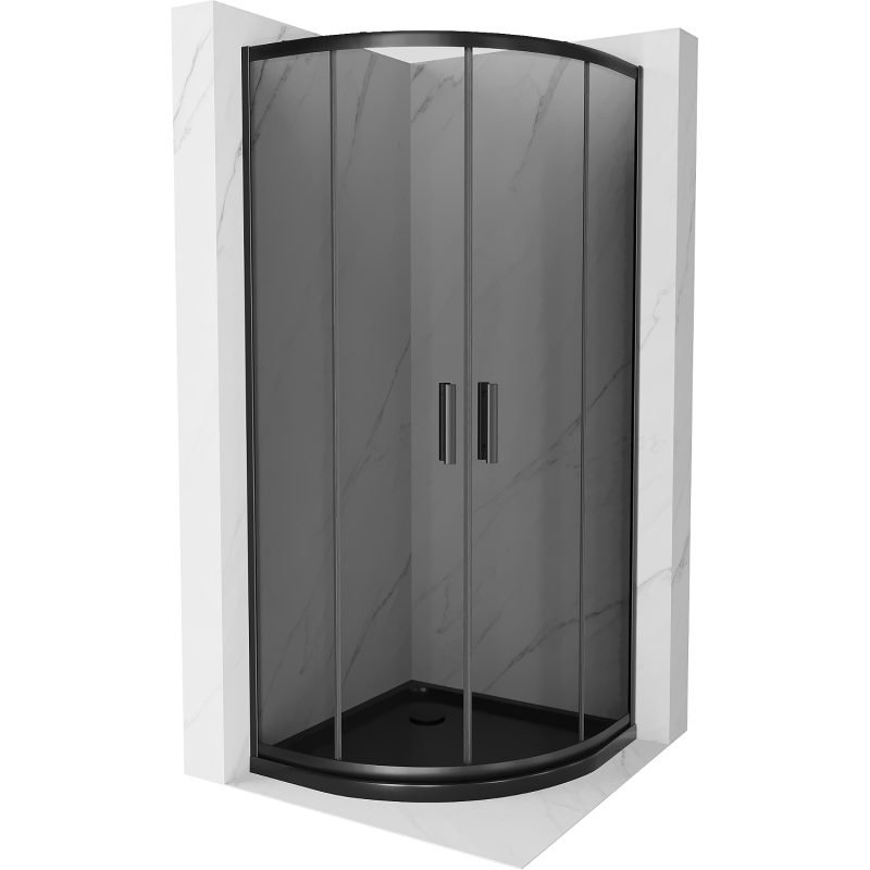 Mexen Rio semi-circular shower cabin 90 x 90 cm, graphite, black + Flat tray, black - 863-090-090-70-40-4170B