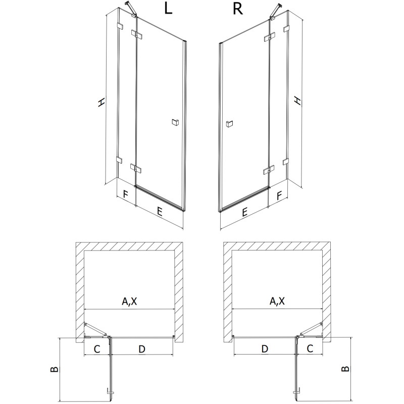 Mexen Lunar pivot shower door right 95 cm, transparent, brushed gun gray - 834-095-000-66-00-P