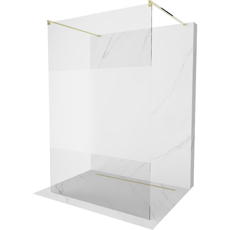 Mexen Kioto freestanding shower wall 140 x 200 cm, transparent/frost 8 mm, gold - 800-140-002-50-35