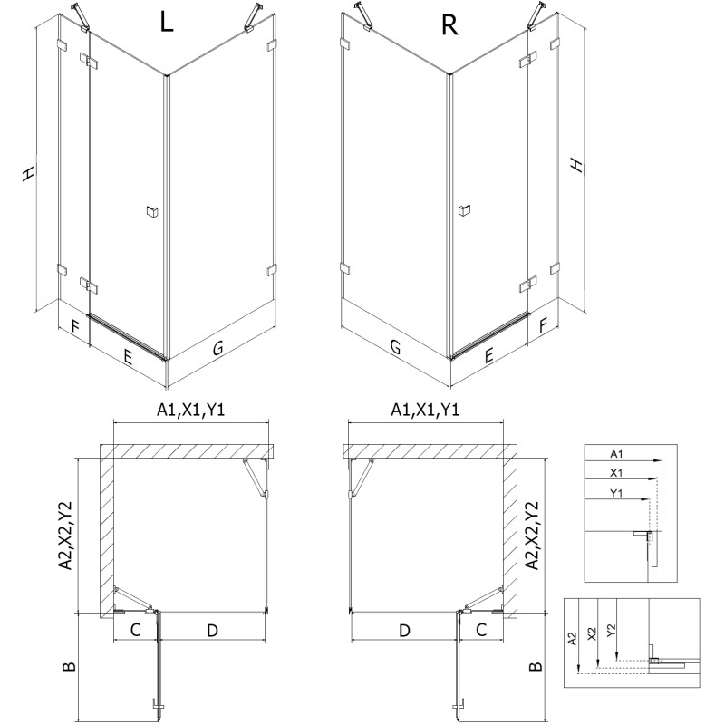 Mexen Lunar left-hinged shower cabin 95 x 80 cm, transparent, brushed gun gray - 834-095-080-66-00-L