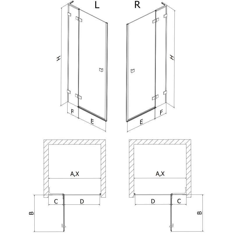 Mexen Lunar L left hinged shower door 85 cm, transparent, rose gold - 834L-085-000-60-00-L