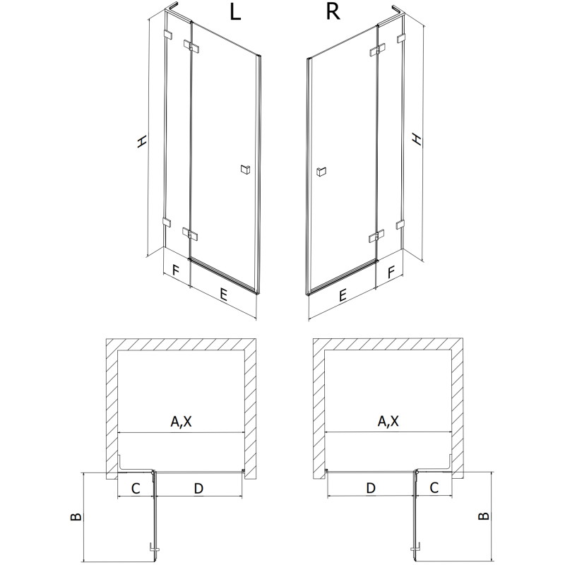 Mexen Lunar L right-hinged shower door 105 cm, transparent, rose gold - 834L-105-000-60-00-P