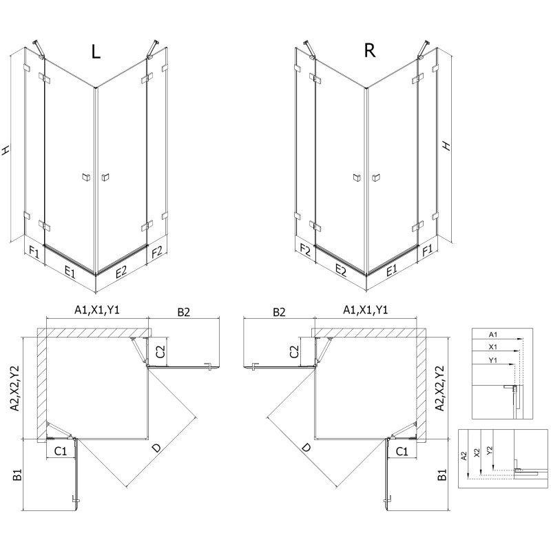 Mexen Lunar Duo Shower Enclosure Hinged Left 100 x 85 cm, Transparent, Brushed Gun Gray - 834-100L-085P-66-00