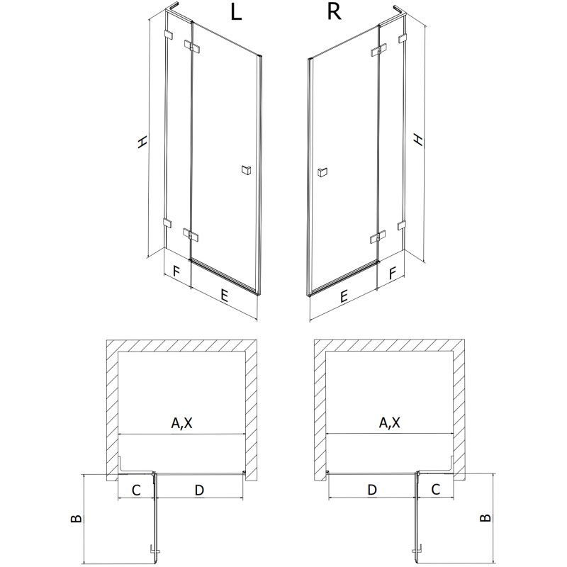 Mexen Lunar L right-hand hinged shower door 90 cm, transparent, brushed copper - 834L-090-000-65-00-P