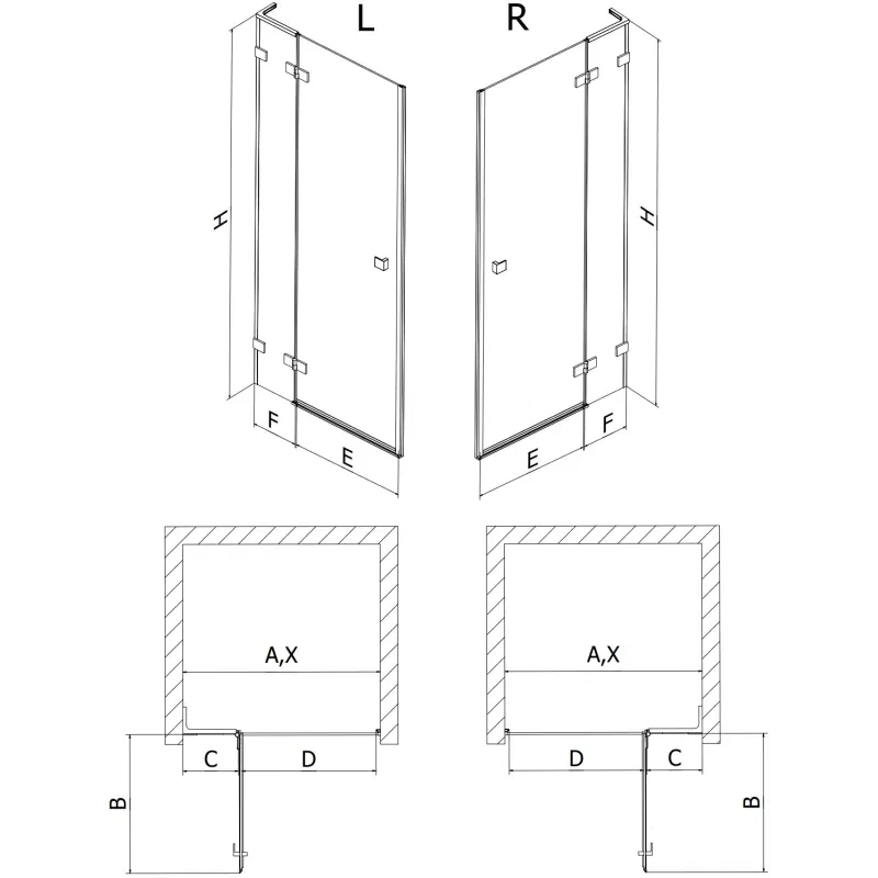 Mexen Lunar L Left-Hand Hinged Shower Door 80 cm, Transparent, Brushed Nickel - 834L-080-000-97-00-L