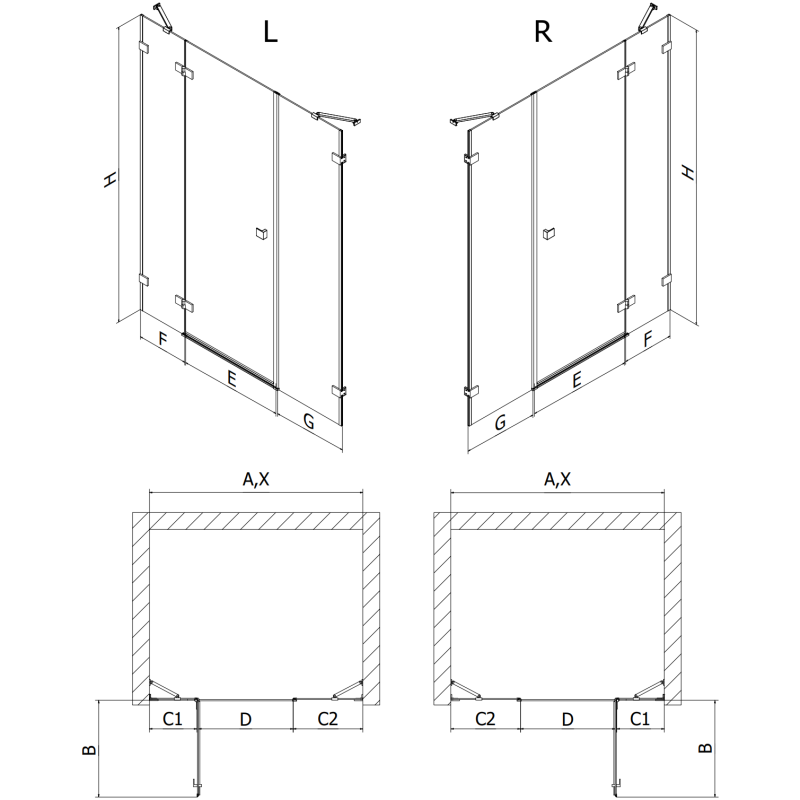 Mexen Lunar Left Hinged Shower Door 145 cm, Transparent, Gold - 834S-145-050-50-00-L