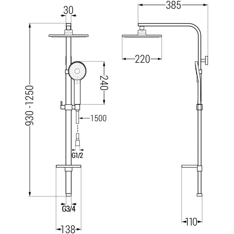 Mexen Q40 shower column, brushed gun gray - 798404095-66