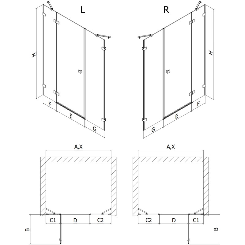 Mexen Lunar right-hinged shower door 155 cm, transparent, brushed copper - 834S-155-050-65-00-P