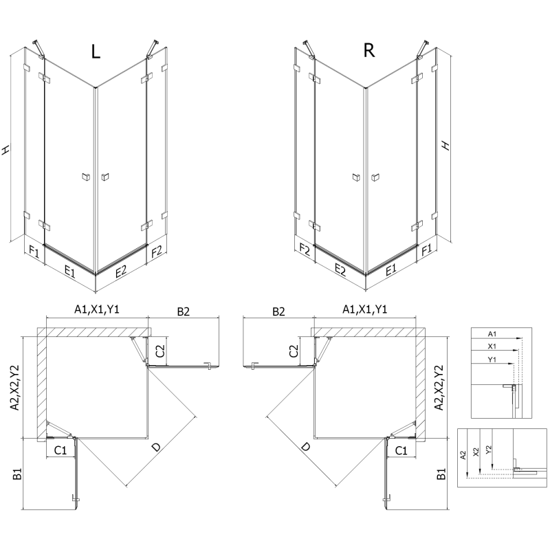 Mexen Lunar Duo left-hand shower enclosure 95 x 70 cm, transparent, brushed nickel - 834-095L-070P-97-00
